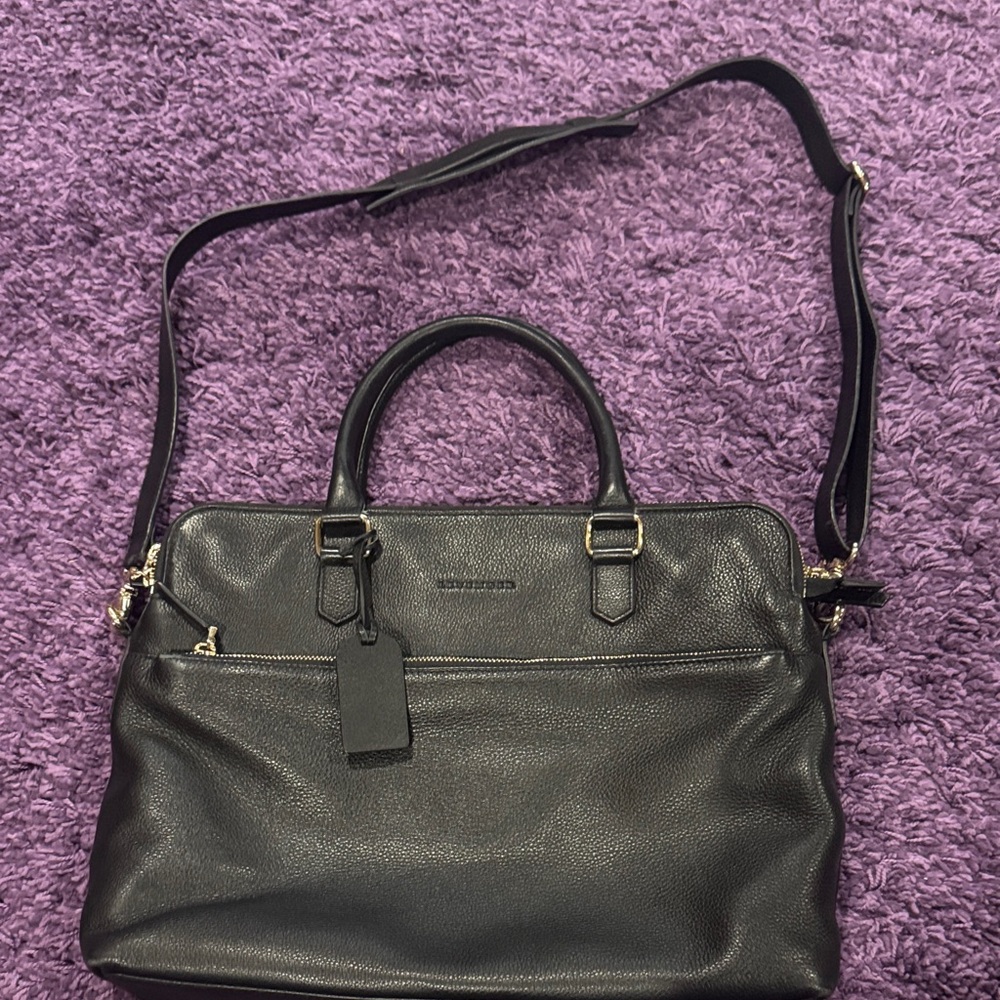 Levenger Black Pebbled Leather Briefcase Bag